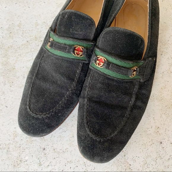 Gucci Black Velvet Loafers with Signature Web Detail - Picture 6 of 8